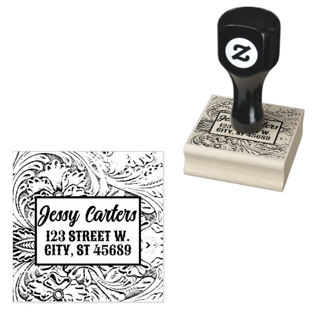 Cowboy Rustic Western Country Tooled Leather  Rubber Stamp (Stamped)