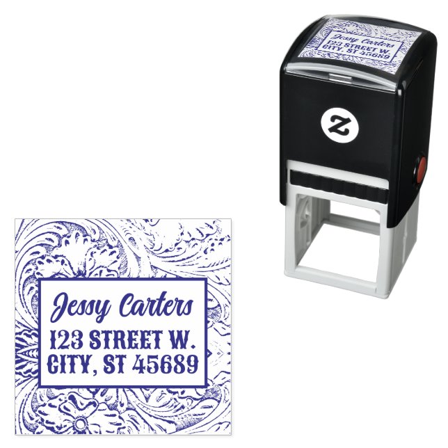 Cowboy Rustic Western Country Tooled Leather  Self-inking Stamp (In Situ)