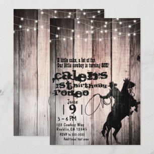 Cowboy Rustic Wood Barn Country 1st Birthday Party Invitation