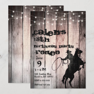 Cowboy Rustic Wood Barn Country Birthday Party Invitation