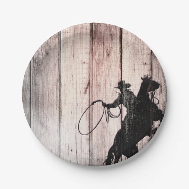 Cowboy Rustic Wood Barn Country Birthday Party Paper Plate (Front)