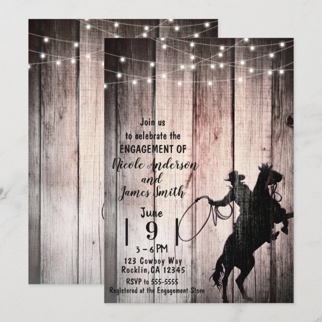 Cowboy Rustic Wood Barn Country Engagement Shower Invitation (Front/Back)