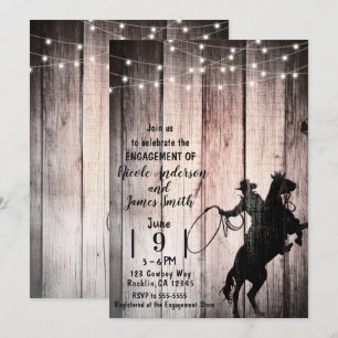 Cowboy Rustic Wood Barn Country Engagement Shower Invitation