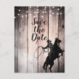 Cowboy Rustic Wood Barn Country Save the Date Announcement Postcard