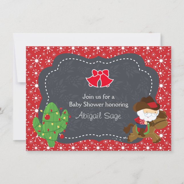 Cowboy Santa and Horse Holiday Baby Shower Invite (Front)