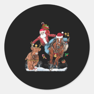 Cowboy Santa Bulldogging Western Cowboy Xmas Funny Classic Round Sticker