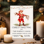 Cowboy Santa Christmas lasso lights Invitation<br><div class="desc">Rustic Watercolor Western Cowboy Christmas party invitations . Features a cowboy Santa Claus, garlands, christmas lights, Lasso with christmas lights and horseshoe. Great for your Western Themed Holiday Chritmas Party! All wording can be changed. To make more changes go to Personalise this template. On the bottom you’ll see “Want to...</div>