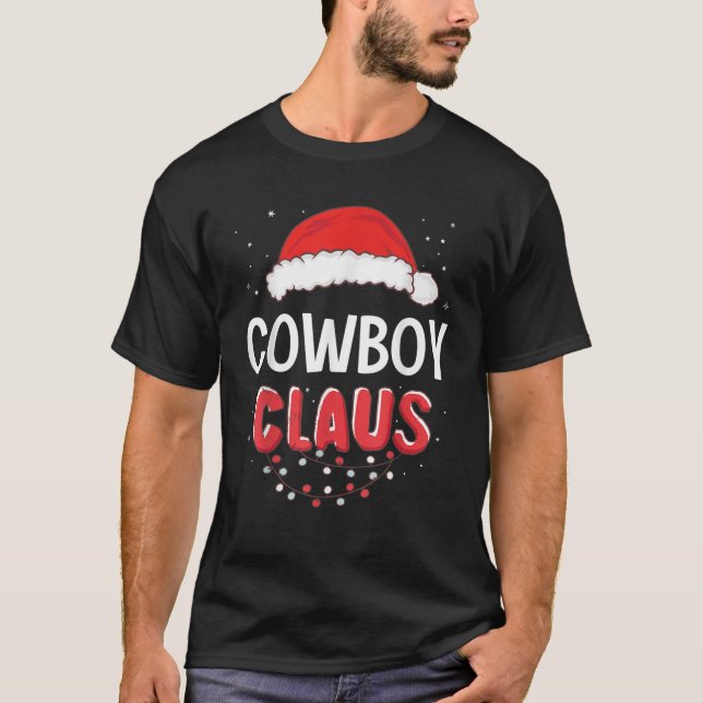Cowboy Santa Claus Christmas Matching Costume T-Shirt (Front)