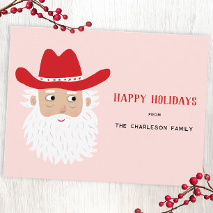 Cowboy Santa Claus Christmas Pink Holiday Postcard