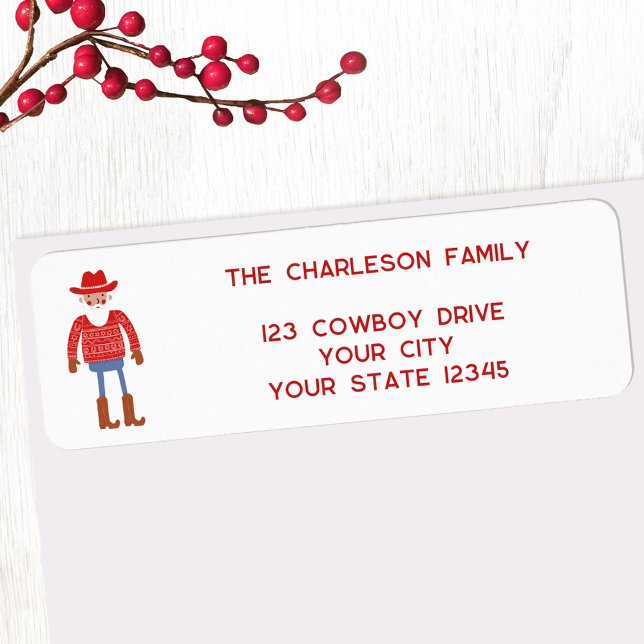 Cowboy Santa Claus Christmas Return Address (Fun Cowboy Santa Claus custom text Christmas Holidays return address label)