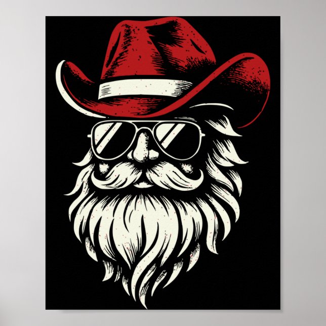 Cowboy Santa Claus Christmas Vintage Long Sleeve  Poster (Front)