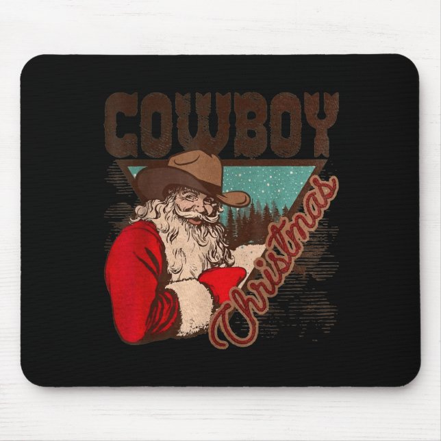 Cowboy Santa Claus Merry Christmas Western Country Mouse Mat (Front)