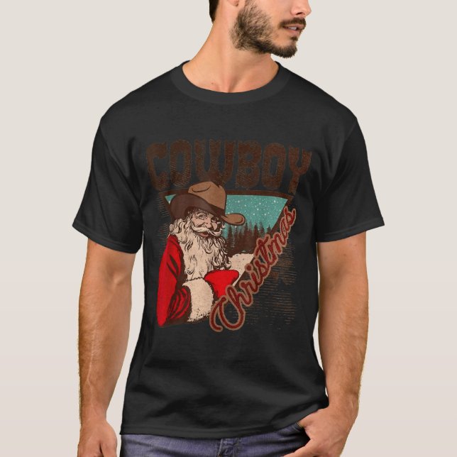 Cowboy Santa Claus Merry Christmas Western Country T-Shirt (Front)