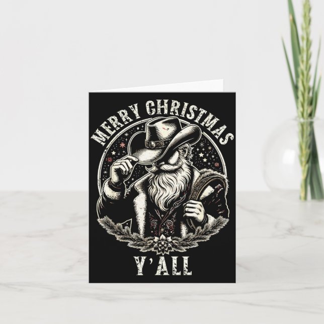 Cowboy Santa Claus Merry Christmas Y'all Western C Card (Front)