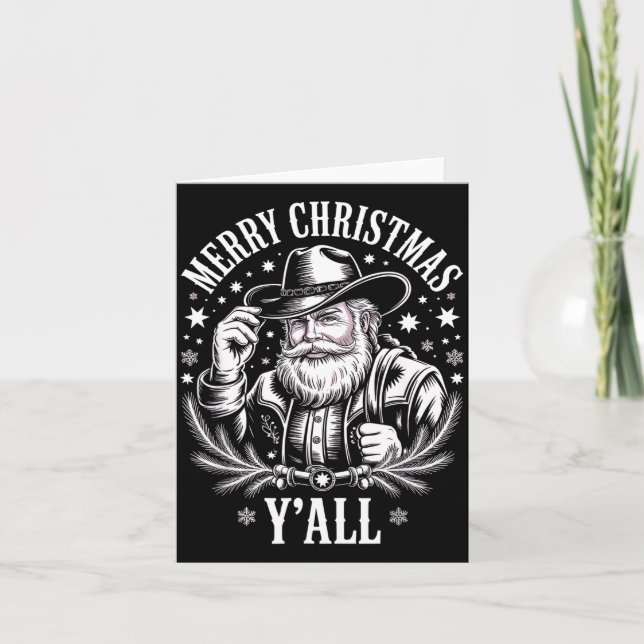 Cowboy Santa Claus Merry Christmas Y'all Western C Card (Front)