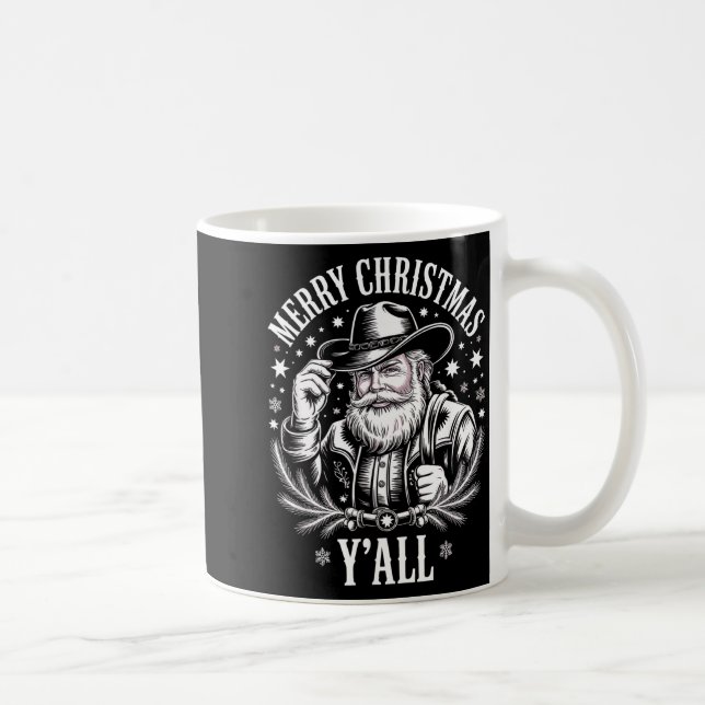 Cowboy Santa Claus Merry Christmas Y'all Western C Coffee Mug (Right)