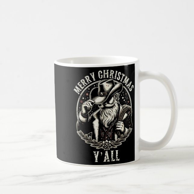 Cowboy Santa Claus Merry Christmas Y'all Western C Coffee Mug (Right)