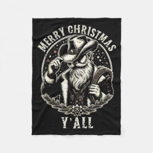 Cowboy Santa Claus Merry Christmas Y'all Western C Fleece Blanket
