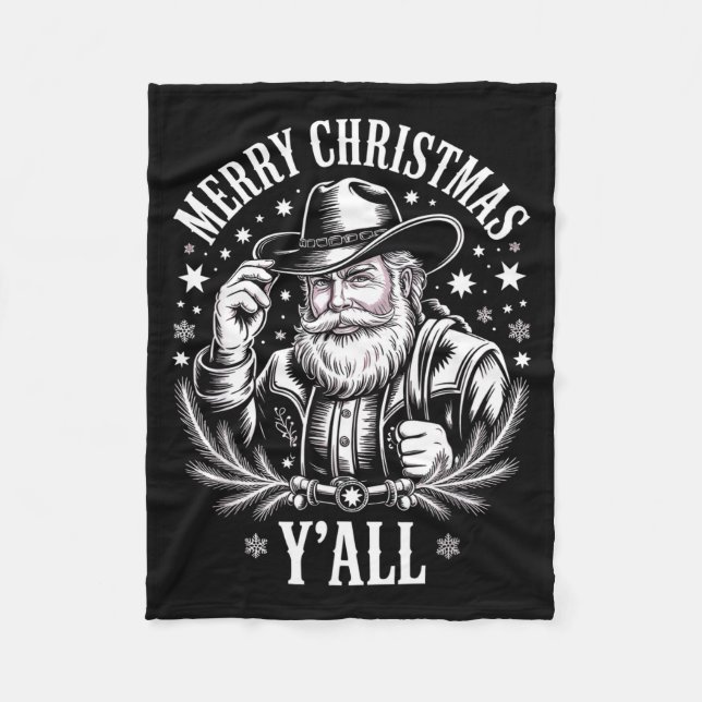 Cowboy Santa Claus Merry Christmas Y'all Western C Fleece Blanket (Front)