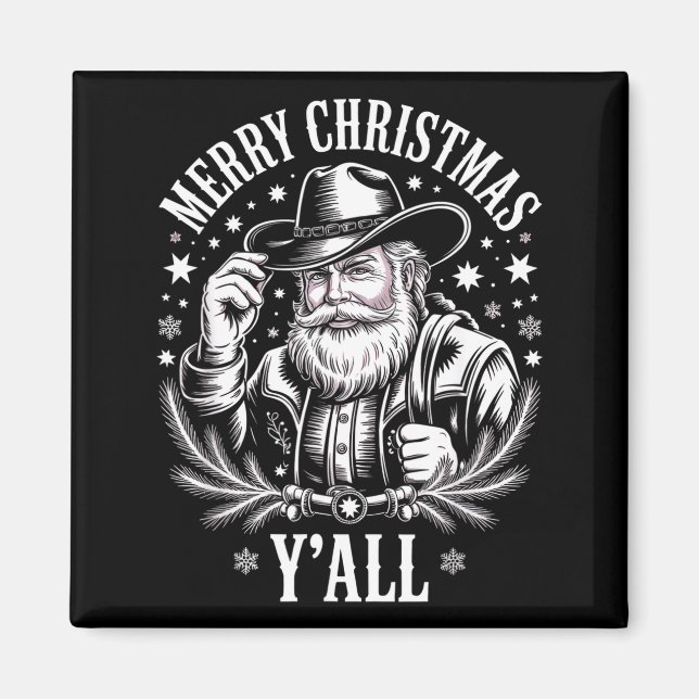 Cowboy Santa Claus Merry Christmas Y'all Western C Magnet (Front)
