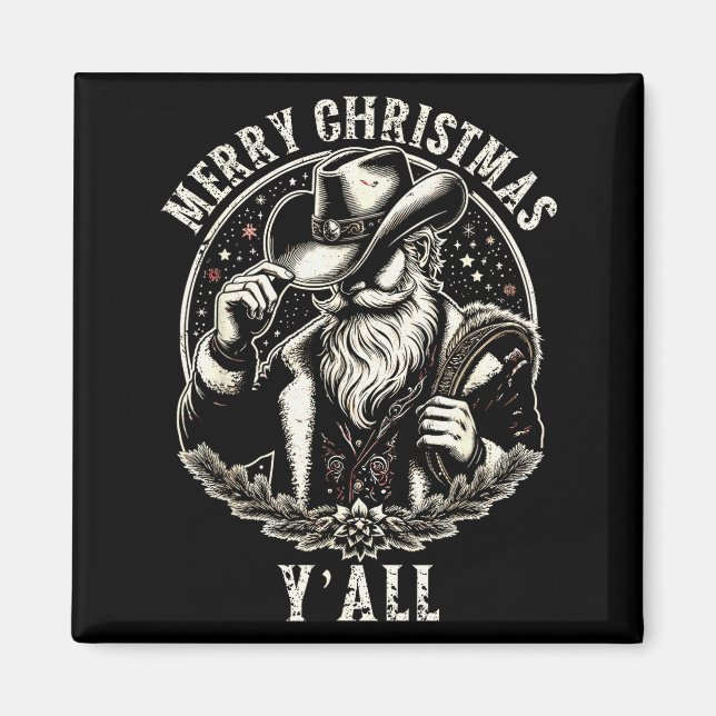 Cowboy Santa Claus Merry Christmas Y'all Western C Magnet (Front)
