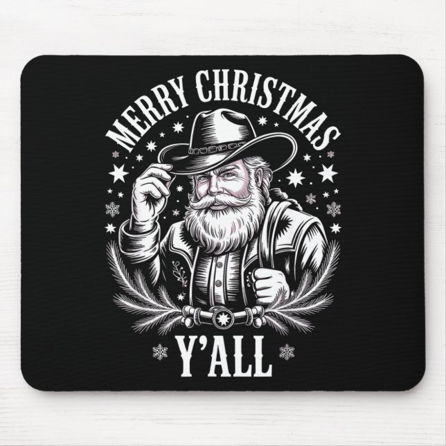 Cowboy Santa Claus Merry Christmas Y'all Western C Mouse Mat (Front)