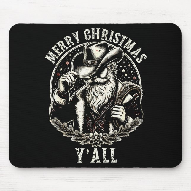 Cowboy Santa Claus Merry Christmas Y'all Western C Mouse Mat (Front)