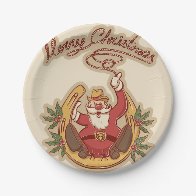 Cowboy Santa Claus Paper Plate (Front)