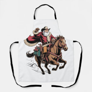 Cowboy Santa Claus Riding A Horse Christmas  Apron