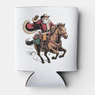 Cowboy Santa Claus Riding A Horse Christmas  Can Cooler