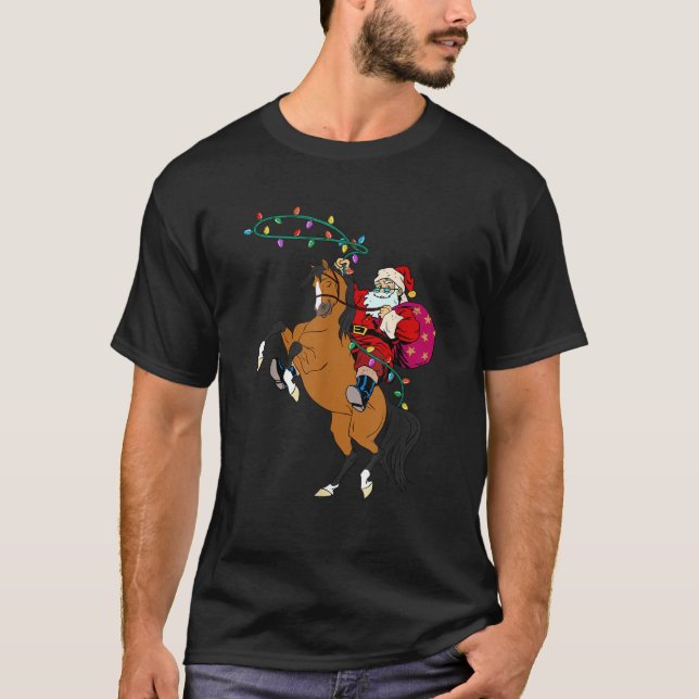 Cowboy Santa Claus Riding A Horse Christmas Cowboy T-Shirt (Front)