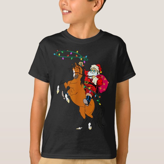 Cowboy Santa Claus Riding A Horse Christmas Cowboy T-Shirt (Front)