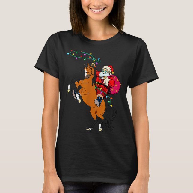 Cowboy Santa Claus Riding A Horse Christmas Cowboy T-Shirt (Front)