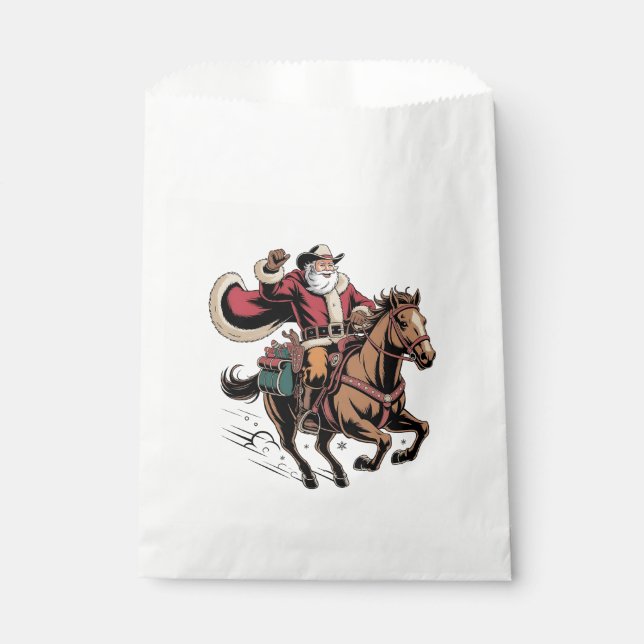 Cowboy Santa Claus Riding A Horse Christmas  Favour Bags (Front)