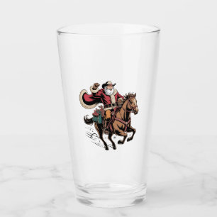 Cowboy Santa Claus Riding A Horse Christmas Glass