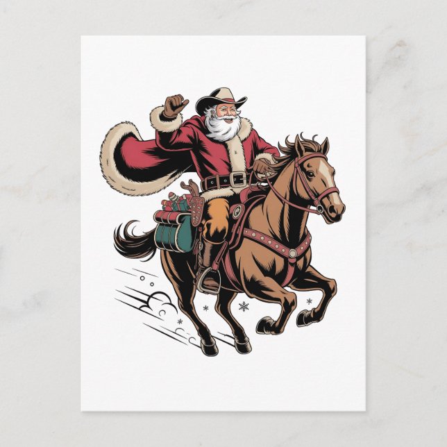 Cowboy Santa Claus Riding A Horse Christmas  Holiday Postcard (Front)