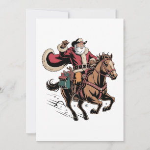 Cowboy Santa Claus Riding A Horse Christmas Invitation