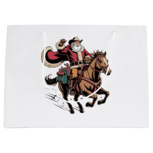 Cowboy Santa Claus Riding A Horse Christmas  Large Gift Bag