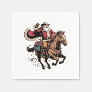 Cowboy Santa Claus Riding A Horse Christmas Napkin
