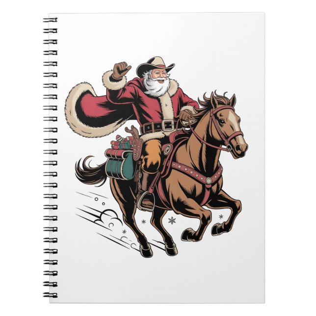 Cowboy Santa Claus Riding A Horse Christmas  Notebook (Front)