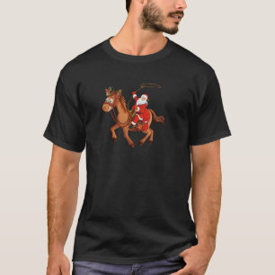 Cowboy Santa Claus Riding A Horse Christmas Pullov T-Shirt