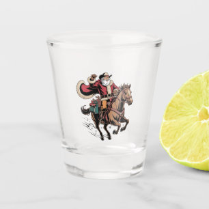 Cowboy Santa Claus Riding A Horse Christmas  Shot Glass