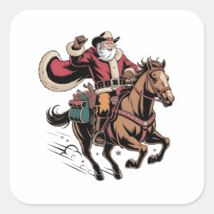 Cowboy Santa Claus Riding A Horse Christmas  Square Sticker