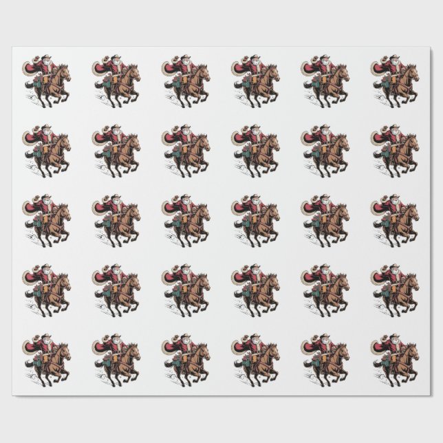 Cowboy Santa Claus Riding A Horse Christmas  Wrapping Paper (Flat)