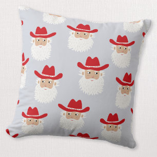 Cowboy Santa Claus Western Christmas Blue Cushion