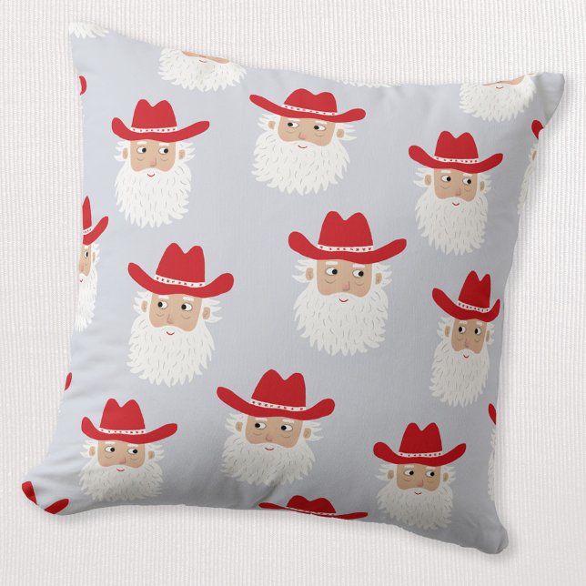 Cowboy Santa Claus Western Christmas Blue Cushion (Fun Cowboy Santa Claus Western Holidays Christmas throw pillow)