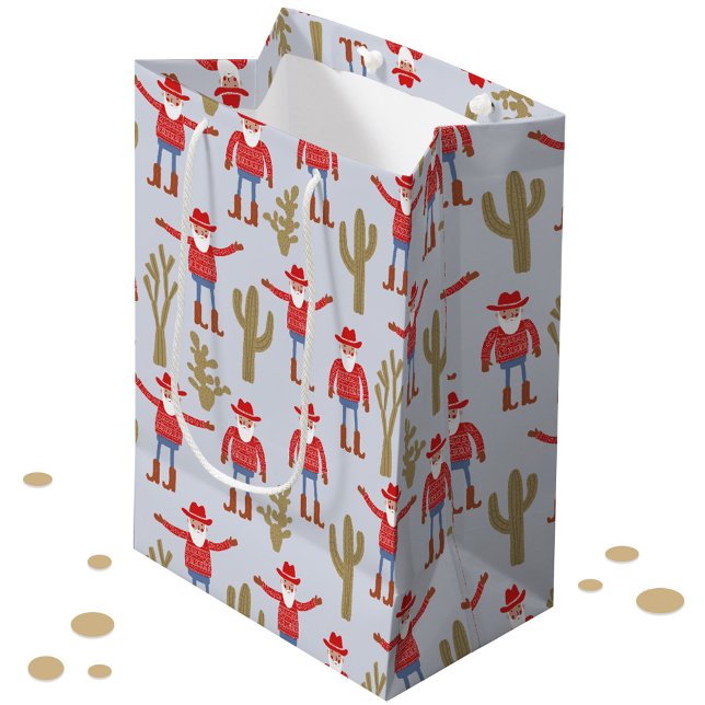 Cowboy Santa Claus Western Christmas Blue Medium Gift Bag (Fun Cowboy Santa Claus Western Christmas gift bag)