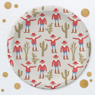 Cowboy Santa Claus Western Christmas Paper Plate