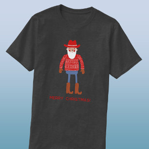 Cowboy Santa Custom Text Christmas T-Shirt