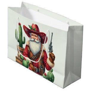 Cowboy Santa Desert Cactus Pistol  Large Gift Bag